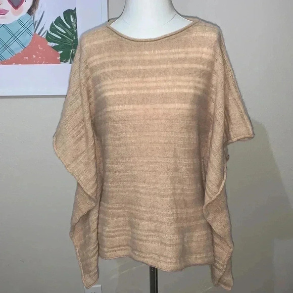 Calypso St Barth 100% Cashmere Tan Sleeveless Sweater-Poncho Shawl - Picture 1 of 7